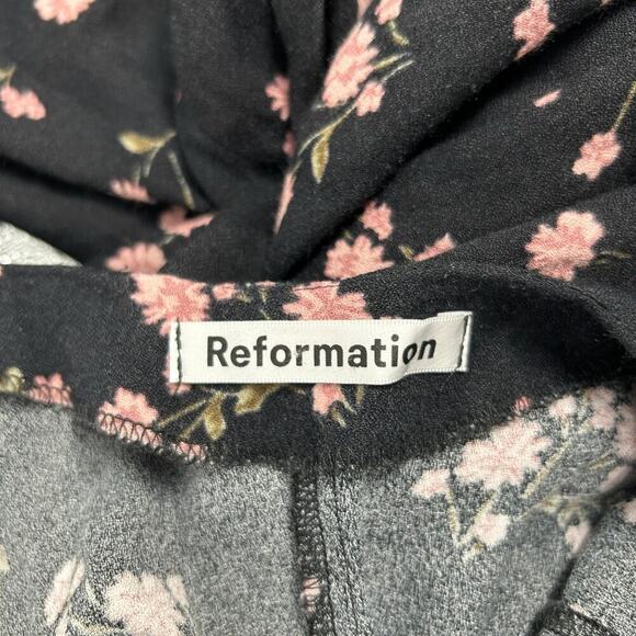 Reformation Jade Floral Open Back Midi Dress Black Pink V-Neck Cruise Size XS - Picture 6 of 7